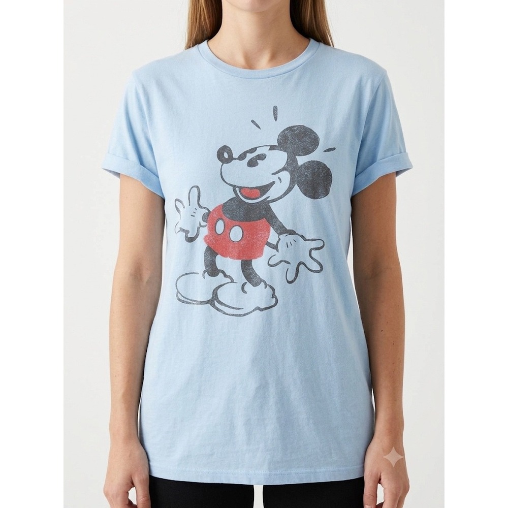Disney x Junk Food Clothing Mickey Mouse Graphic Tee Shirt Light Blue Size L